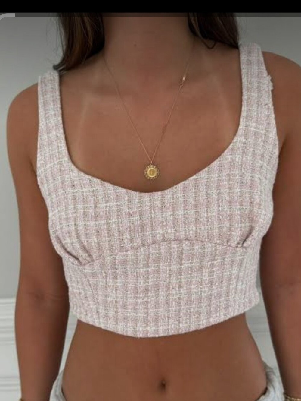 Zara Light Pink Tweed Crop Top